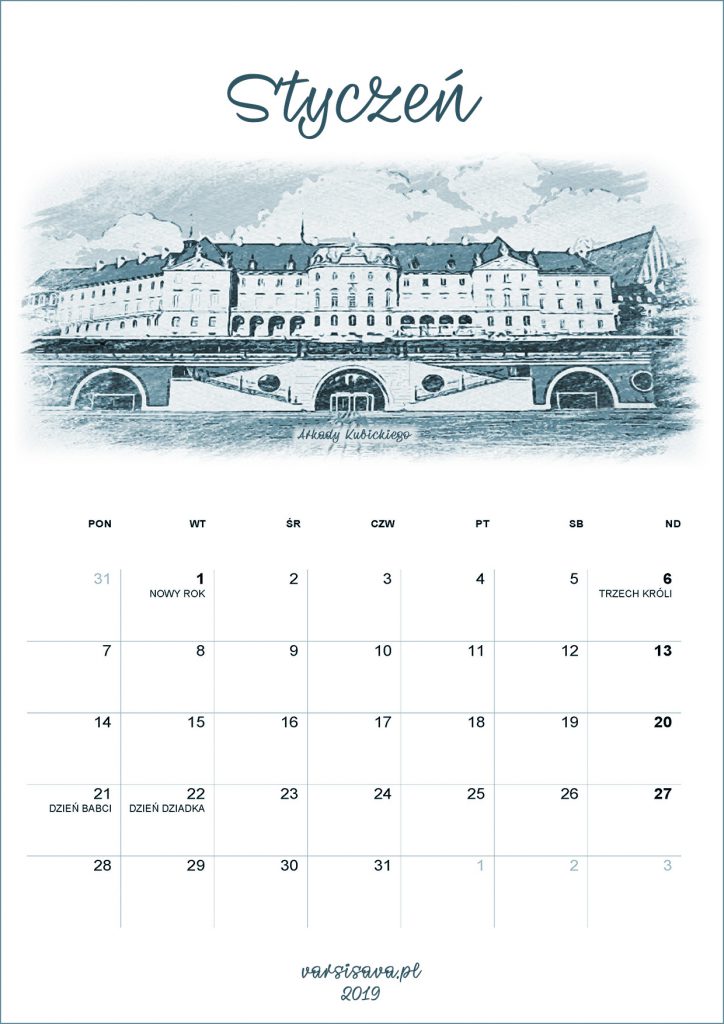 Kalendarz VarSavski Styczeń 2019